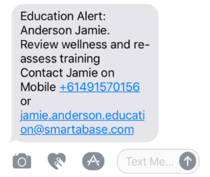 A performance alert received via SMS