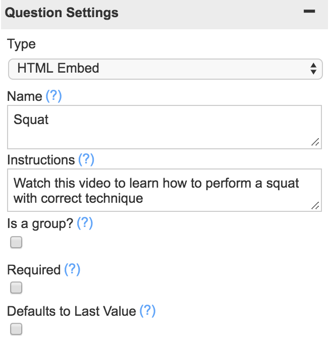 A screenshot showing an example of an HTML embed question field