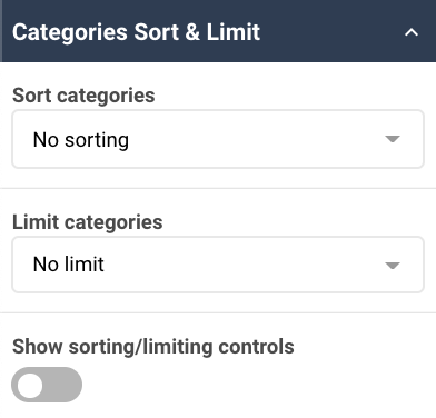 A screenshot showing an example of the categories sort and limit properties in the sidebar of the categorical chart widget