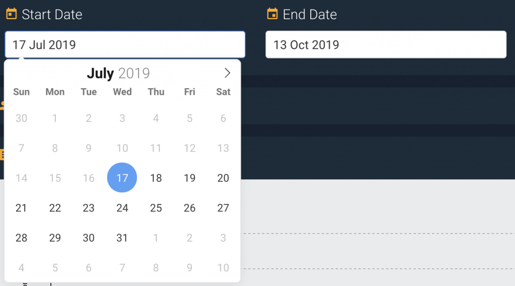 A screenshot showing an example of date picker widgets