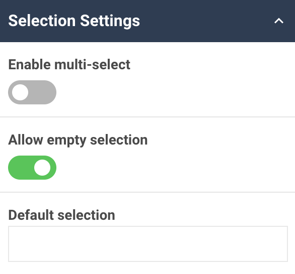 A screenshot showing the selection settings in the select box widget