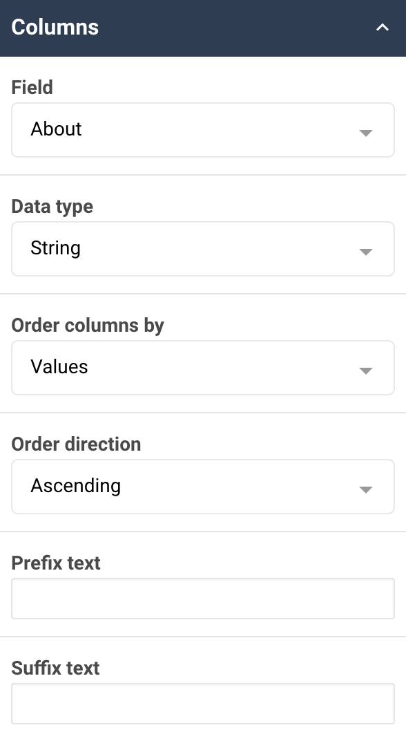 A screenshot showing an example of the columns properties for the matrix widget