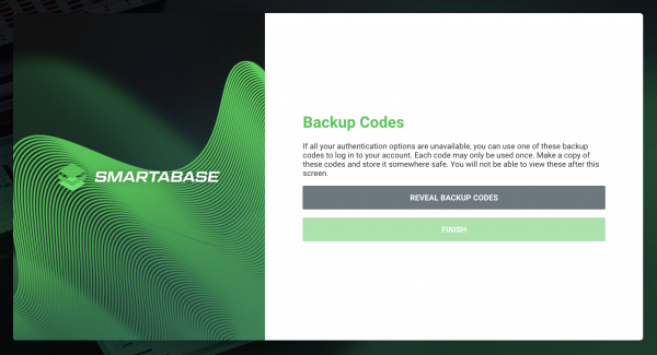 A screenshot of the multi-factor authentication backup codes screen