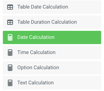 A screenshot showing the position of the date calculation field in the calculations list