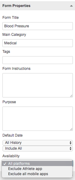 Screenshot showing an example of the availability property for forms