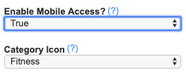 A screenshot showing the advanced form property that enabled mobile access (now removed) and category icon