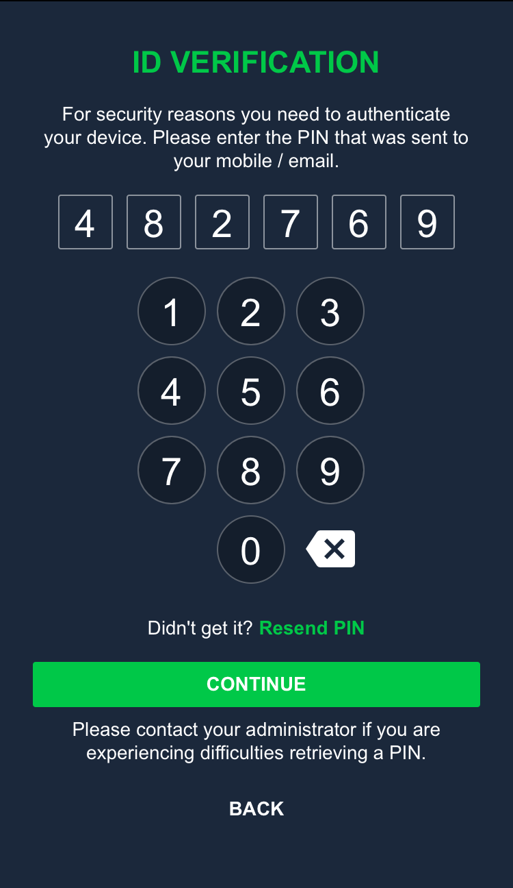 A screenshot from the Smartabase mobile application showing the multi-factor authentication process