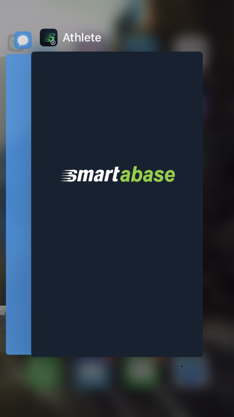 A screenshot showing an example of how the Smartabase Athlete app appears when using the iOS app switcher