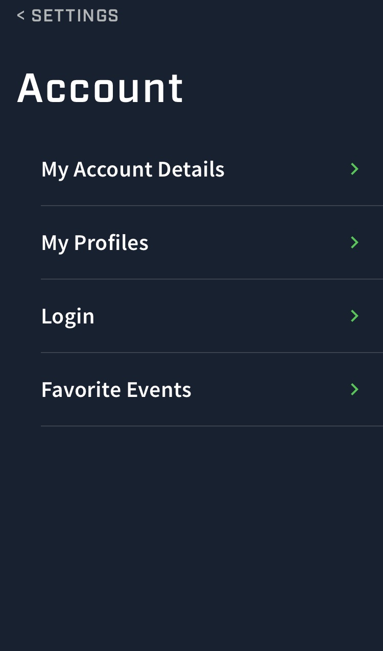 A screenshot showing an example of the Account screen and profiles option in the Smartabase Athlete app