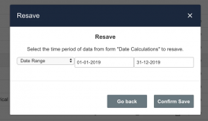 A screenshot showing an example of the options for re-saving data from a specific date range