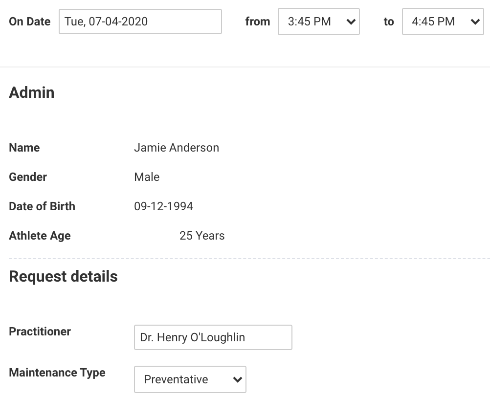 A screenshot showing an example of an age calculation used in an event form