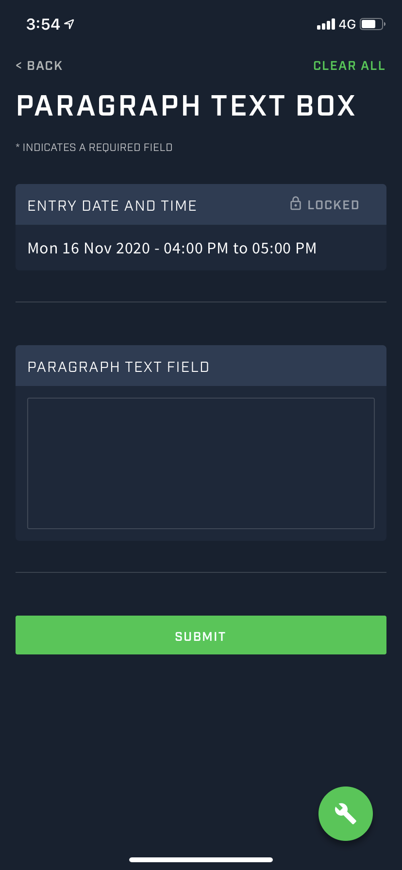 A screenshot of an empty paragraph field on Athlete app
