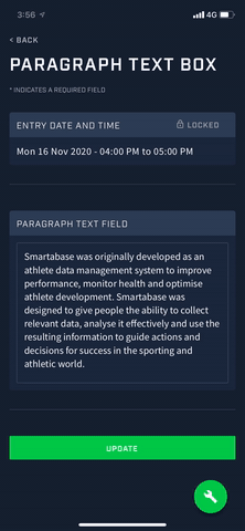 A screen recording of the paragraph field on Athlete app