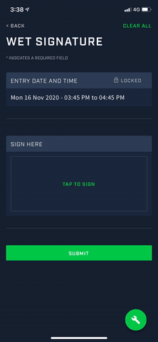 A screen recording of signature field on Athlete app
