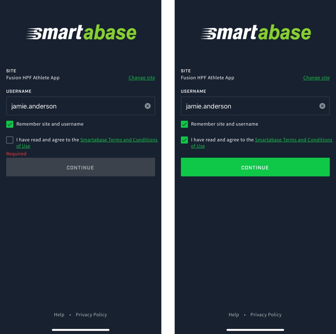Screenshot of the Smartabase terms and conditions of use