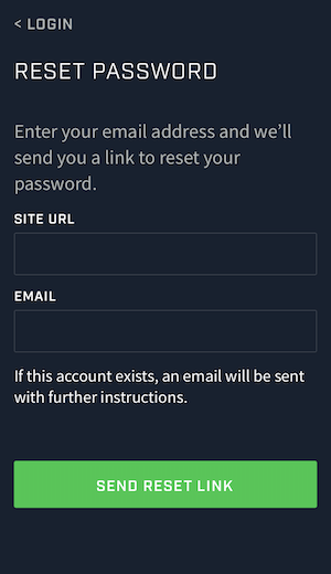 A screenshot showing the password reset screen for the Smartabase Athlete app