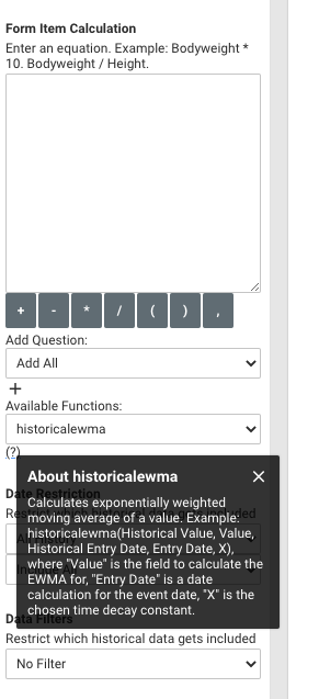 A screenshot of the historical EWMA function