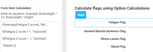 A screenshot of the calculation used to calculate a fatigue flag