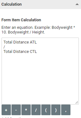 A screenshot of the calculation used for acute chronic workload ratios