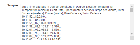 An example screenshot of an event form field containing nested CSV data.