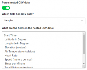 An example screenshot showing how to enter nested CSV fields into a data source.