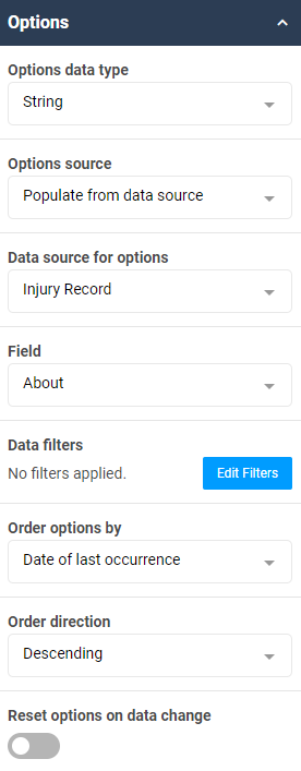 An screenshot of the select box option settings.