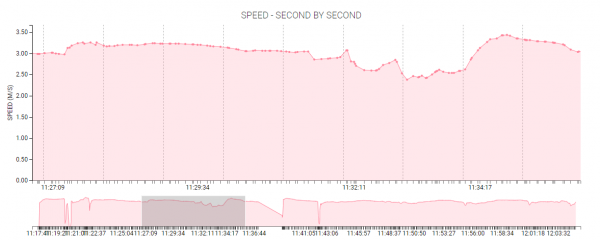 An example screenshot of a time series chart displaying speed over a training session.