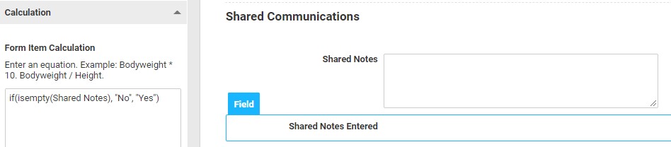 A screenshot of an option calculation to determine whether shared notes have been entered into a field