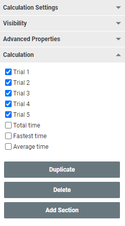 A screenshot of the fields available for selection in a calculation