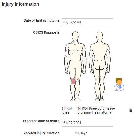A screenshot of a date difference calculation in an injury record event form