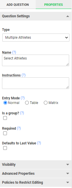 A screenshot of the multiple athletes field properties