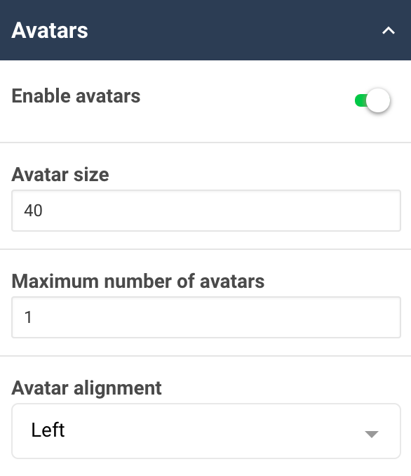 A screenshot showing an example of the avatar properties of the tile widget