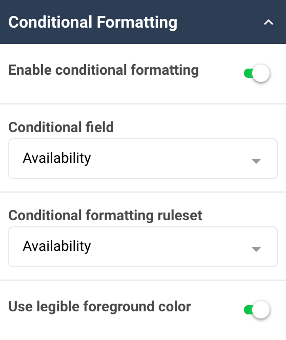 A screenshot showing an example of the conditional formatting properties of the tile widget