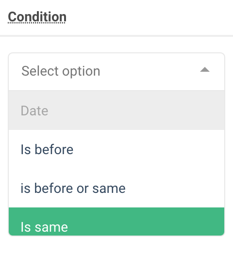 A screenshot showing an example of the date options for a data filter condition