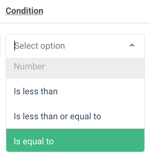 A screenshot showing an example of the number options for a data filter condition