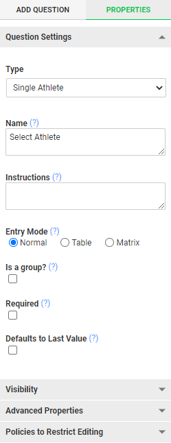 A screenshot of the single athlete field properties