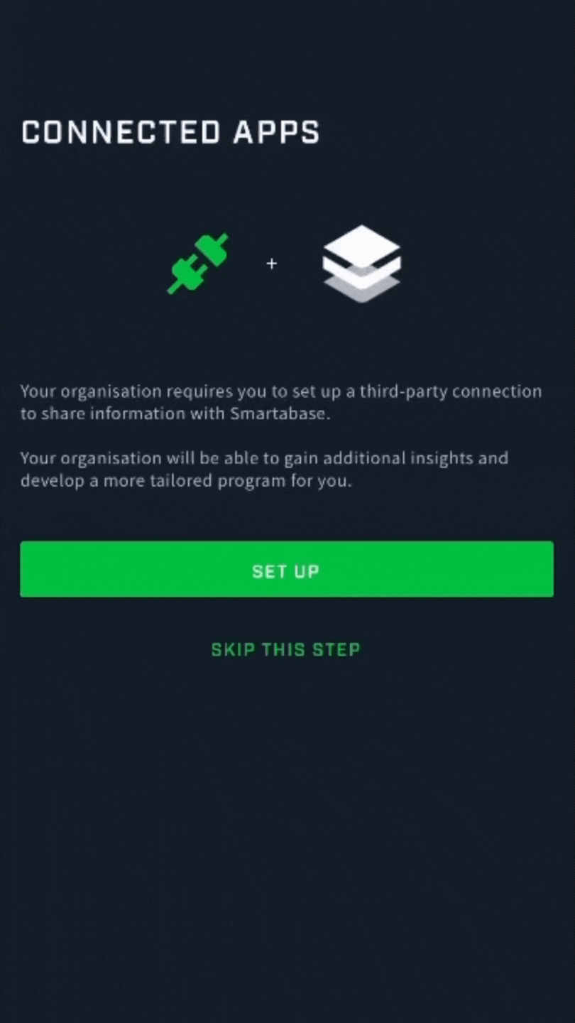 A screen recording of how to authorize the connection between Smartabase and Oura accounts on the Athlete app.