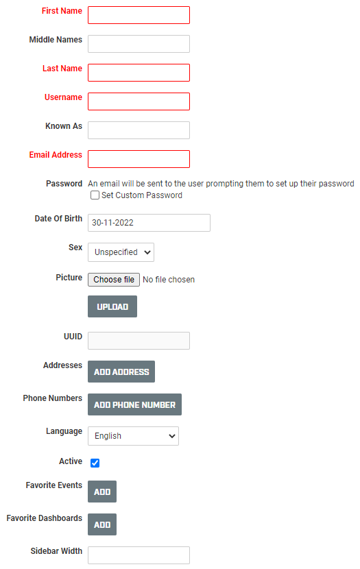 A screenshot showing an example of the account details fields in the People tool.
