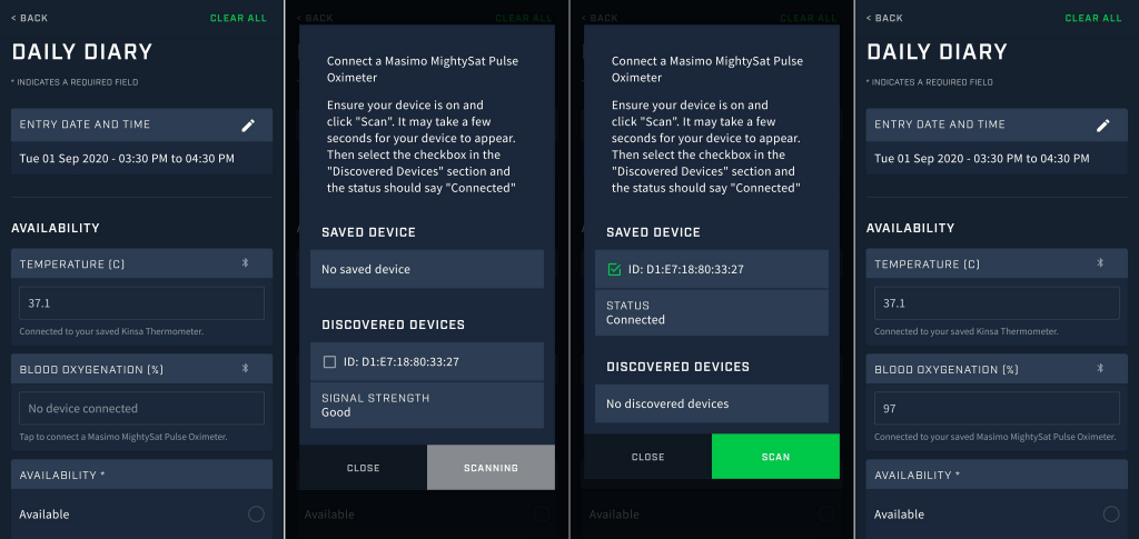 A screenshot showing the steps involved with adding a Bluetooth device via the Athlete app.