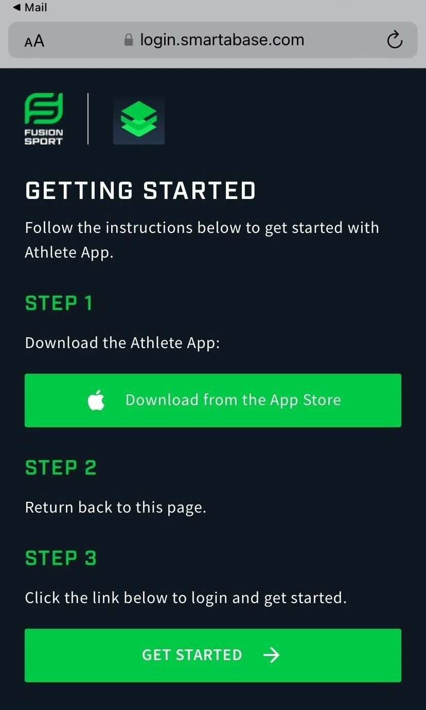 A screenshot showing the page that magic links are redirected to if the Athlete app is not downloaded on a mobile device.