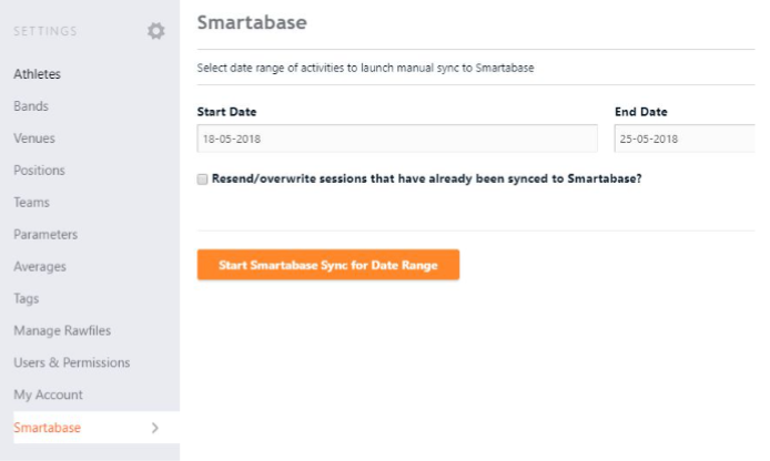 A screenshot showing the Smartabase settings in OpenField for the Catapult integration.