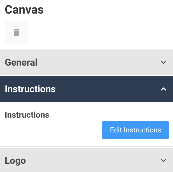 A screenshot showing the instructions property for a dashboard canvas.