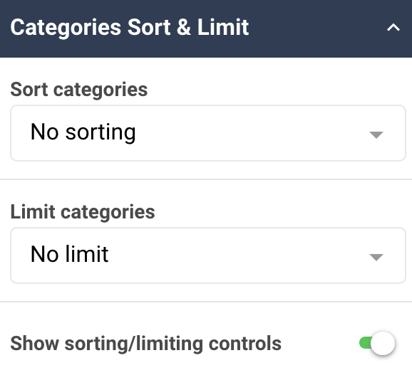 A screenshot showing an example of the Categories sort and limit properties of a categorical chart widget.