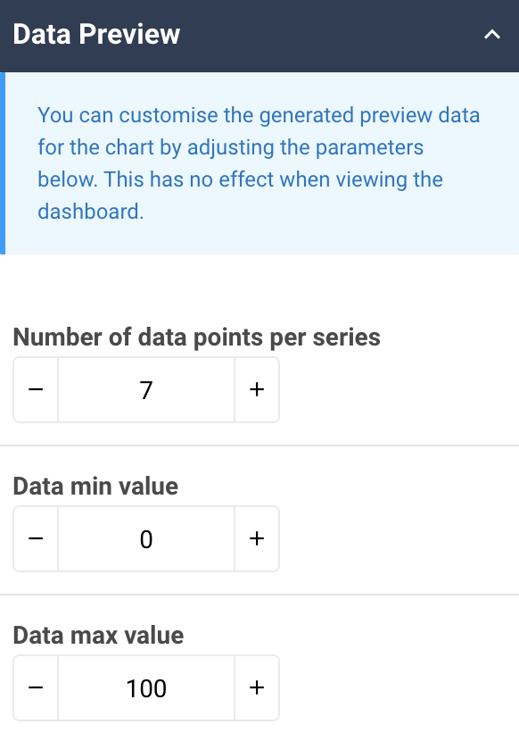 A screenshot showing an example of the Data preview properties of a categorical chart widget.