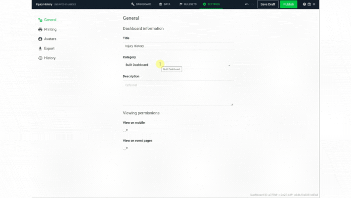 A screen recording of how to add a new category to a dashboard within the dashboard builder.