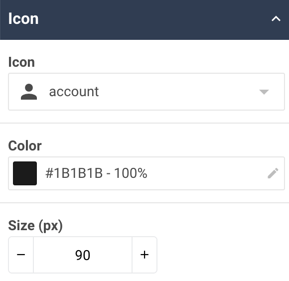 A screenshot showing an example of the Icon properties of a tile widget.