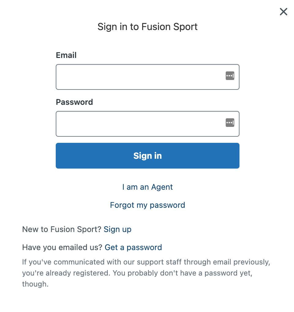 A screenshot showing the Sign in page in the Fusion Sport Help Center.