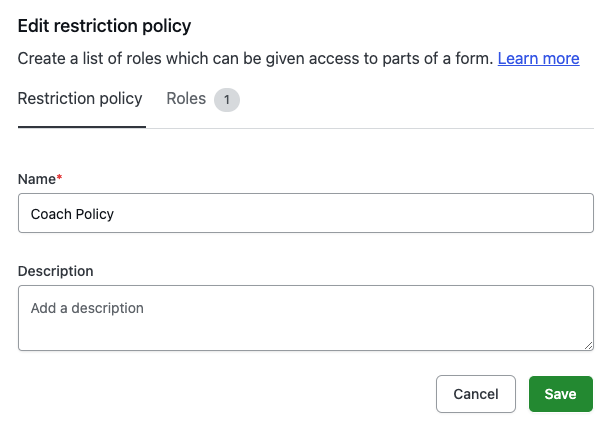 A screenshot showing an example of a restriction policy in the administrator interface.