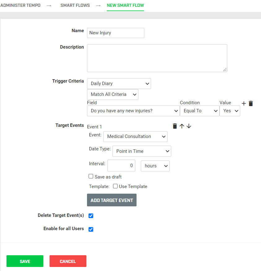 A screenshot showing an example of a Smart flow set up for a medical consultation workflow.