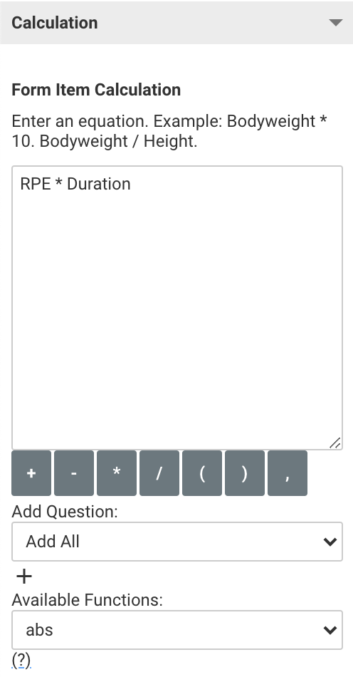 A screenshot showing an example of the calculation editor in use.